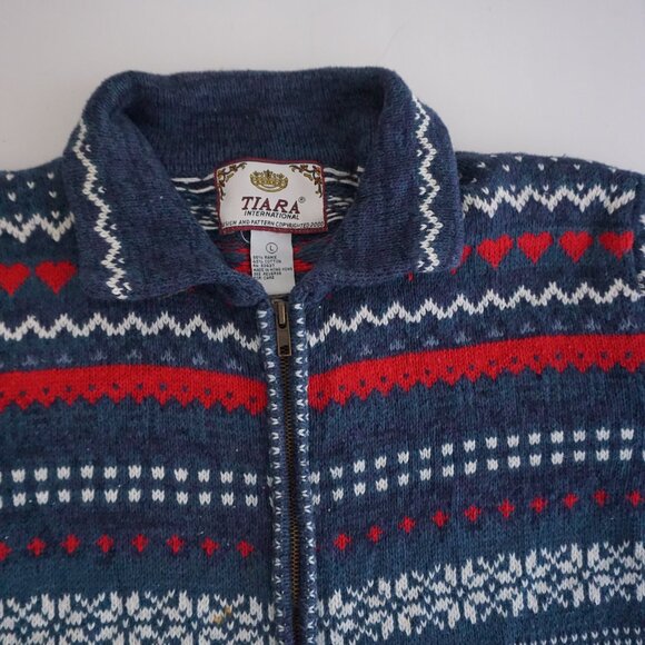 VTG Tiara International Fair Isle Zip Cardigan 45% Cotton Cabincore Holiday L - Picture 9 of 11